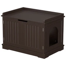 Litter Box Cover with Sturdy Wooden Structure Spacious Storage Light Brown