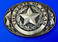 State of Texas Vintage Brass Belt Buckle by Tony Lama - Exclusive State Series