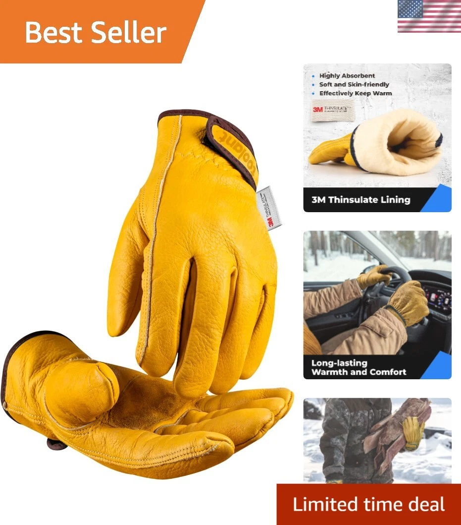Heavy-Duty Ambidextrous Winter Leather Work Gloves - 2 Pairs for Cold Weather
Opens in a new window