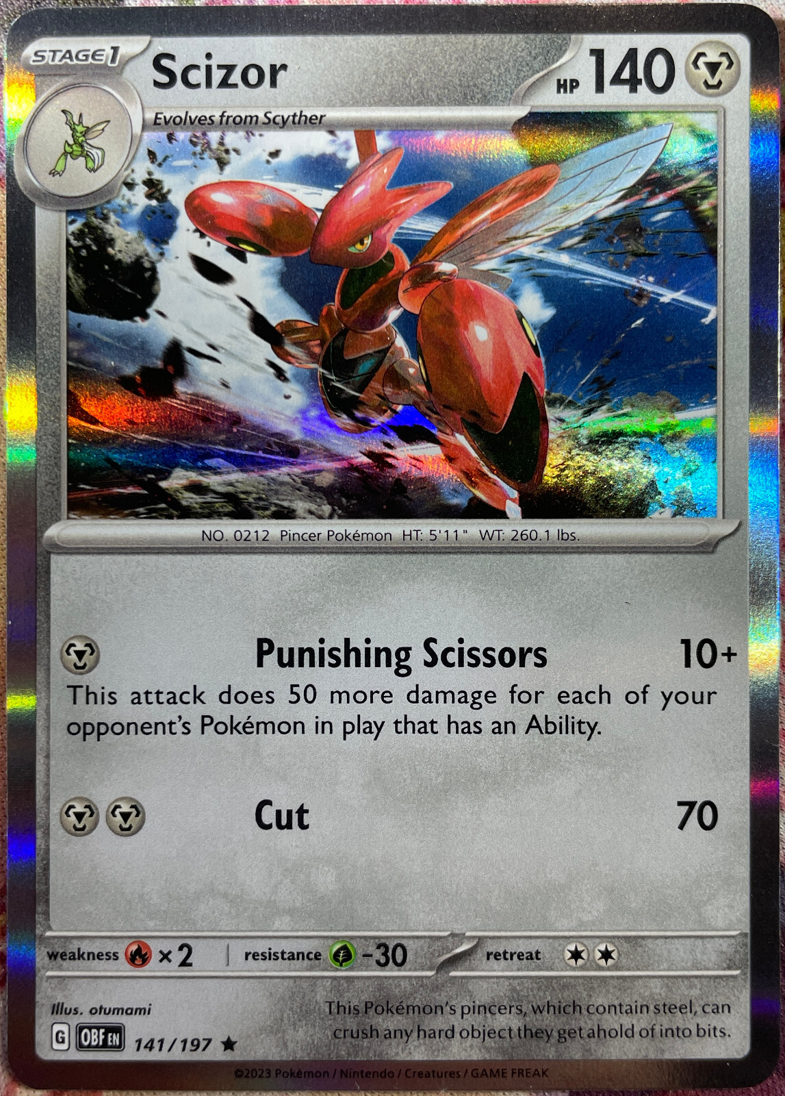 Scizor Holo Rare - 141/197 - Obsidian Flames Pokemon 2023
