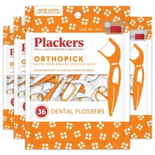 Plackers Orthopick Dental Floss Picks for Braces Flossers 36 Count (Pack of 4)