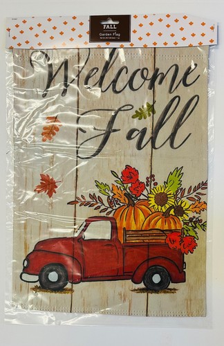 Welcome Fall Garden Flag - 12"x18" indoor / outdoor pumpkin & Truck autumn decor - 第 1/1 張圖片
