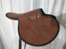 Brown Racing Riding Horse Saddle Tack With Stirrups.