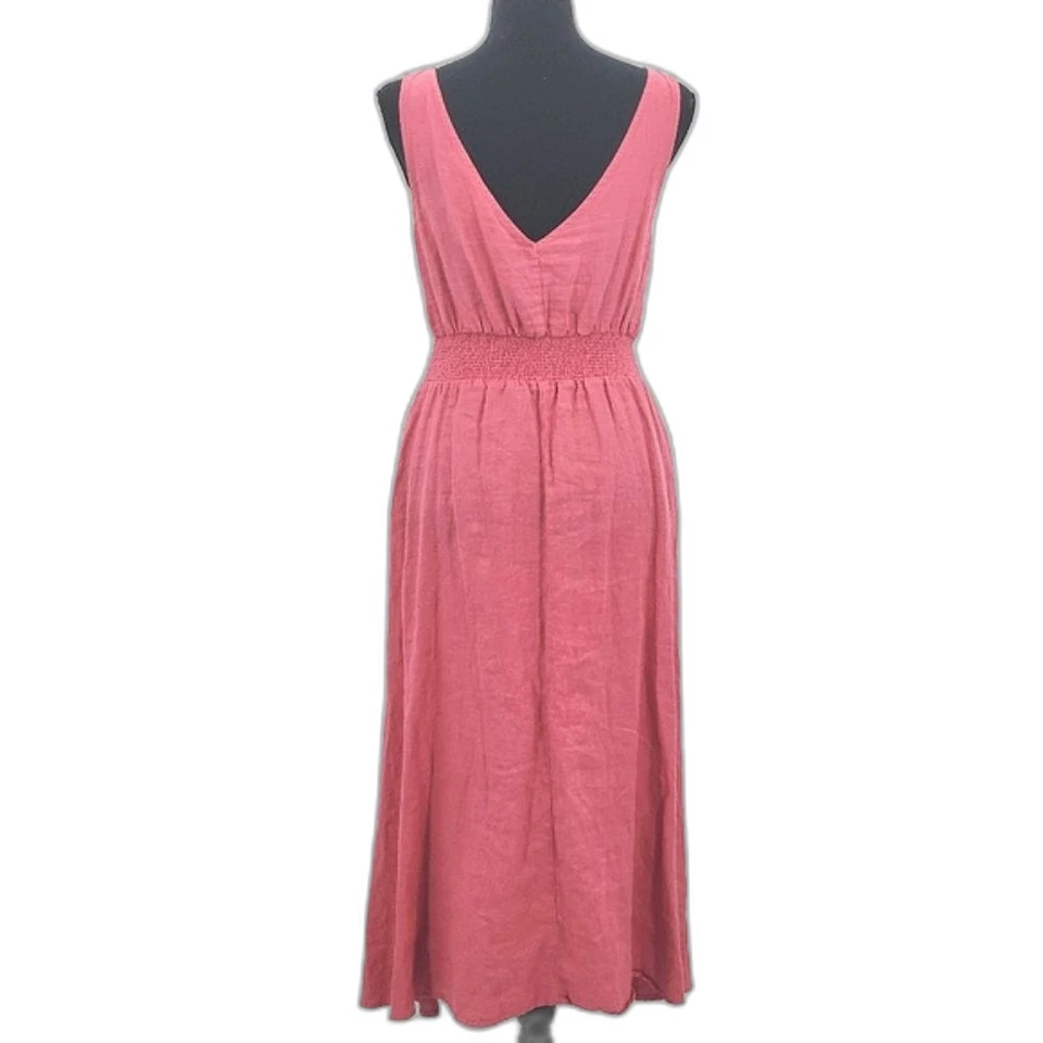 Vestido Joie Midi Feminino Tamanho 2 Bolsos de Linho Rosa Deusa Férias Viagem Boho - Imagem 2 de 4