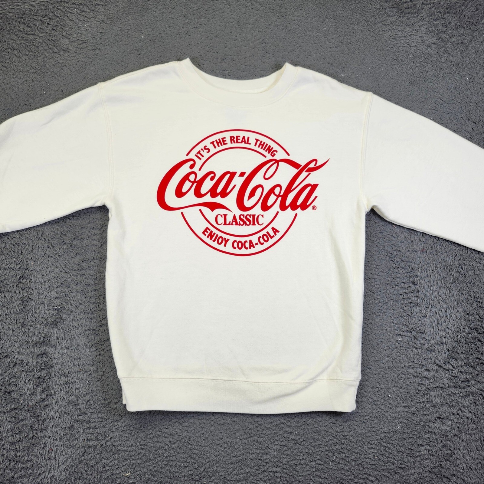 Coca-Cola Classic Sweatshirt Crewneck Pullover Graphic Logo White Small