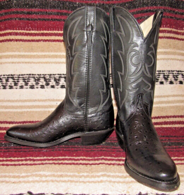 Mens Vintage Laredo Ostrich PRINT Black Leather Cowboy Boots  display picture 3