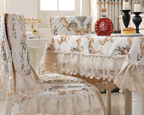 Chenille Rectangle Vintage Lace Tablecloth Events Round Dining Chair Cover - Picture 4 of 45