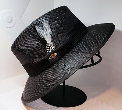 Men' Classic Viejo black Lowrider Hat fedora white and black Rooster  feather