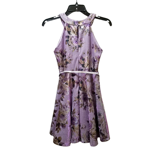 Knit Works Big Girls Sleeveless A-Line Dress 12 Lilac Purple Floral Glitter - Picture 2 of 4