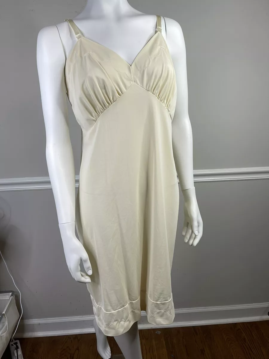 Vintage Shadowline 40” Full Slip Nightgown Lingerie Ivory Sexy Nylon