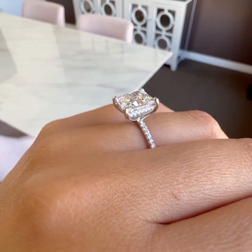 3,50 kt Princess Lab gezüchteter Diamant Verlobungsring versteckter Heiligenschein 14 kt Weißgold - Bild 3 von 17