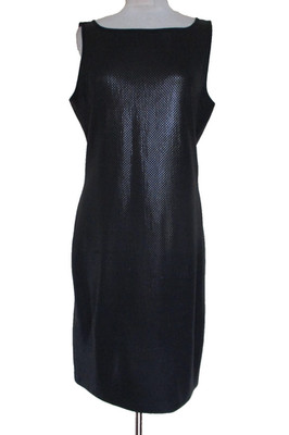 St. John Couture Black Santana Knit Shimmer Paillettes Shift Dress Sz 12 Women
