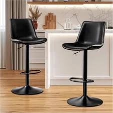 Adjustable Bar Stool with Microfiber Leather Seat , Set of 2 ,Black