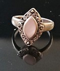 925 NF Stamped: Vintage; Mother Of Pearl Marcasite Sterling Silver sz 8.25 Ring — photo 7