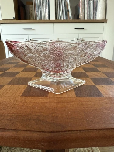 Vintage Pink Depression Indiana Glass Pineapple & Floral Diamond Fruit Compote