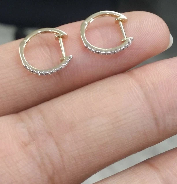 0.10Ct Round Cut Natural Diamonds Hoops Huggies Earrings 14k Yellow Gold Plated