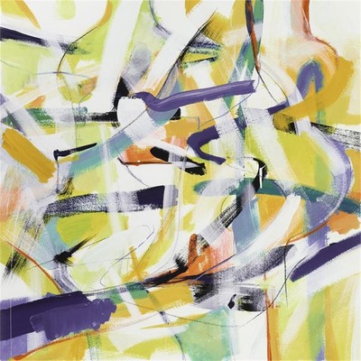 Giant Art 54x54 Here and There 4 - Recolor Fine Art Giant Canvas Print in Yellow