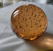 Large Orange Glass Paperweight Almost 1kg Bubbles In Ball Excellent Condition