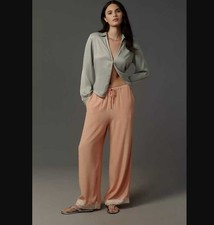 New M By Anthropologie lace-trim silky pull-on pants in pink