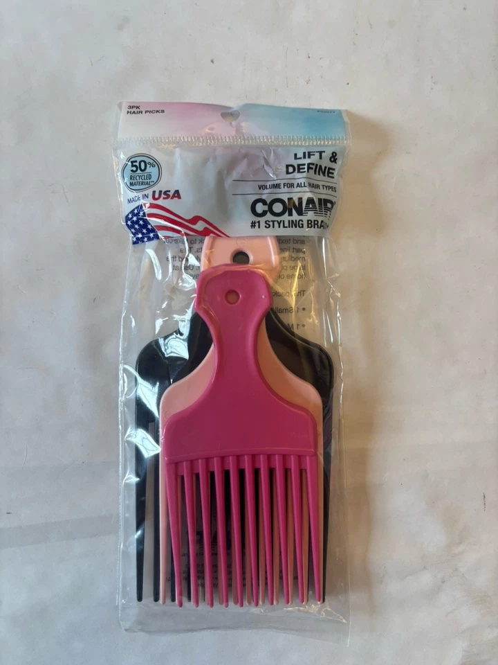 Conair & Diane Lift and Define Peines Pick, Colores Surtidos, Paquete de 3 NUEVO Lote Foto 2 de 4