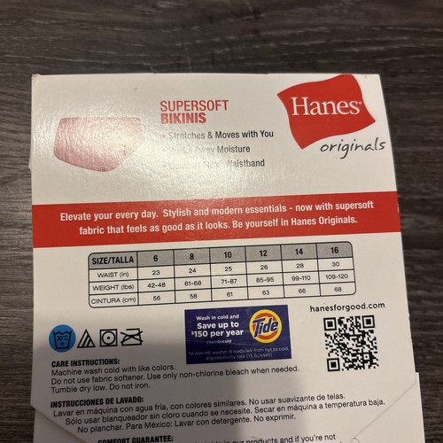 Hanes Originals Girls' SuperSoft Bikini Underwear 4pk Pastel Colors Size 10 New - Picture 5 of 7