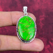 Green Copper Turquoise Gemstone Handmade 925 Sterling Silver Pendant Jewelry