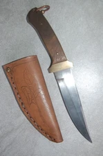 Carbon  Steel Blade Knife with Walnut Handle, custom leather sheath