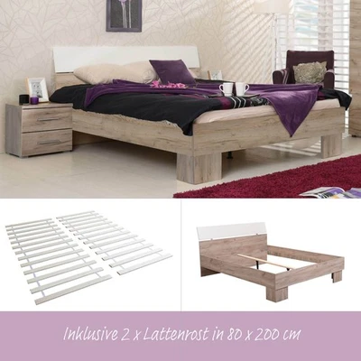 Lit en Bois Double 160x200 Cadre de Sommier à Lattes Massif Adulte Homestyle4u - Photo 1/4