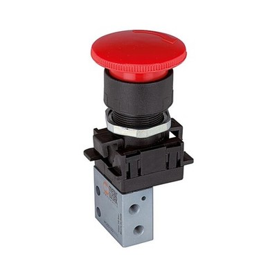 Riegler 512.703 3/2-Way Mini Valve, Man.Palm Button Emerg. Stop NC 4mm, 106415