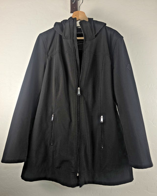 Andrew Marc Black Detachable Hood Water Repellent 4 Way Stretch Rain Jacket Sz L