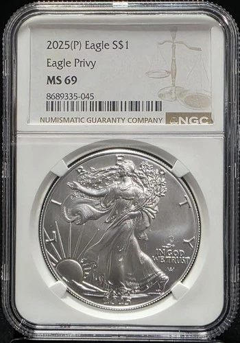 2025 P American Silver Eagle NGC MS69 ASE Eagle Privy Graded Coin Slab (045)