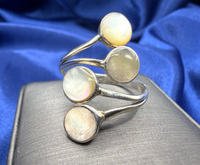 Vintage 925 Sterling Silver Genuine Mother of Pearl Adjustable Statement Ring