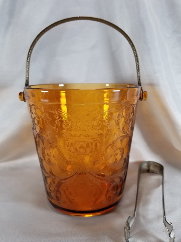Vintage Cambridge Amber Urn Etch 710 Glass Ice Bucket
