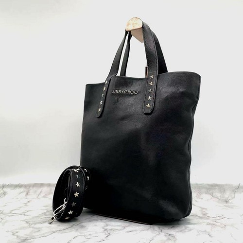 Jimmy Choo Sofia N/S 2-Way Tote Bag Star Studs Black Used Authentic