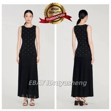 🎁🎁AUTHENTIC Sandro Women Beaded Flower Sleeveless Splicing Knitted Dress SML