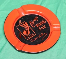 1934 Chicago World's Fair Century Progress Porcelain Red/Black Enamel Ashtray