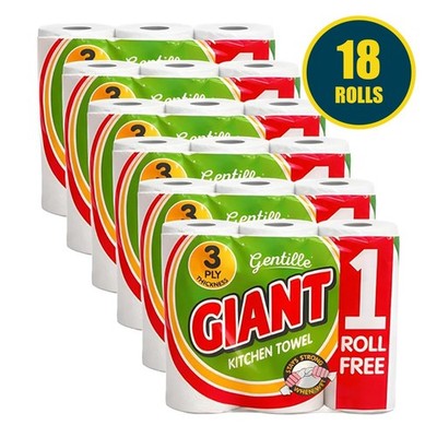 Gentille Giant Weiß Küchenrolle 18er Pack 3-lagig Großpackung Saugfähig Handtuch Papierrolle
