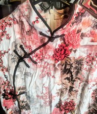 Traditional Chinese Cheongsam Qipao White  Red Floral Dress Size 5XL US L/XL 