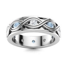 925 Sterling Silver Aquamarine Stone Unique Eternity Mother Womens day Ring