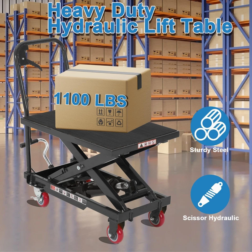 1100lbs Hydraulic Lift Table Cart 32" Height Manual Single Scissor Lift Table - Image 2 of 4