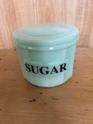 Modern Jadeite Glass Sugar Jar with Lid - Vintage Style Green Milk Glass