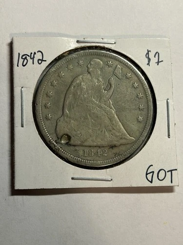 1842 Seated Liberty Silver Dollar VG/F Detail Tough Early Silver $1