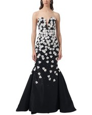 Carolina Herrera Embellished Deep V Column Trumpet Silk Gown Women's