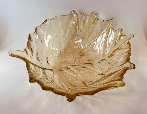 Blenko Glass Large 12” Light Amber Wheat Color Cabbage Serving Bowl 838L