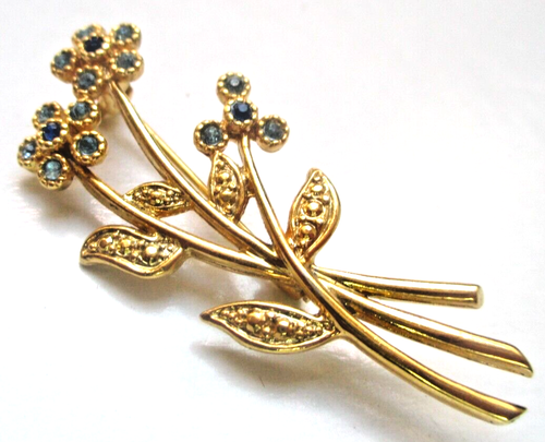 BIJOU VINTAGE BROCHE FLEUR FEUILLE COULEUR ARGENT & BLEU CANARD # K25