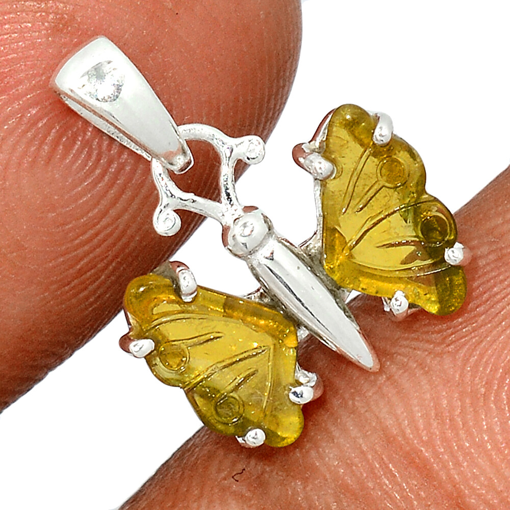Natural Butterfly Carving Tourmaline 925 Sterling Silver