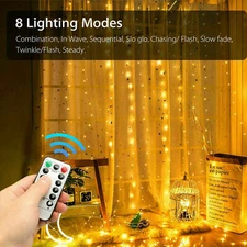 300 LED Curtain Fairy Lights USB String Light With Remote Xmas Party Wedding US