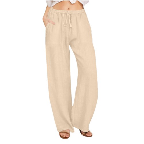Women's Summer Drawstring Waist Wide Leg Loose Trousers Palazzo Comfy Pants - Picture 32 of 43