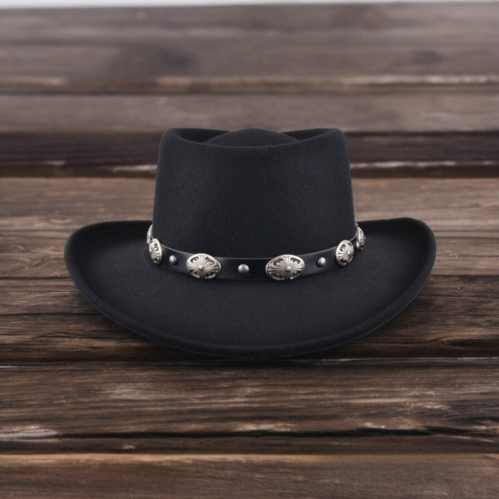 Gambler Cowboy Hat Black Wool Felt with Buckle Trim Crushable Wool Felt Gambler