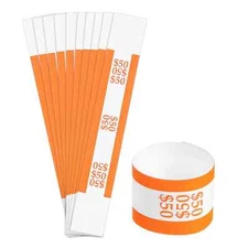 10 Self-Sealing Orange Bill Straps Holds $50 Bill Wrappers Currency Bands